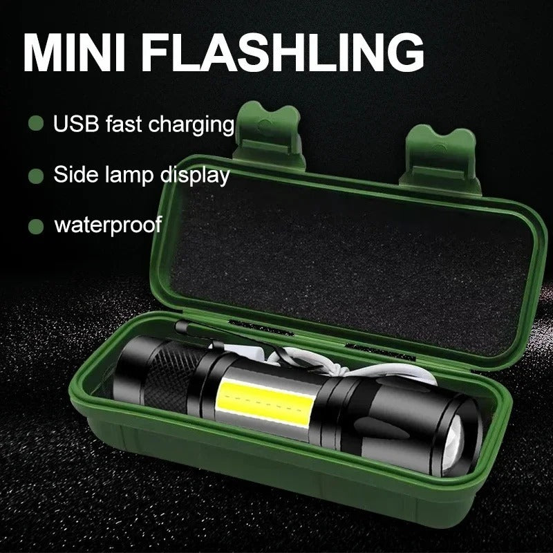 Portable LED Flashlight – Mini Rechargeable Torch with Side Light