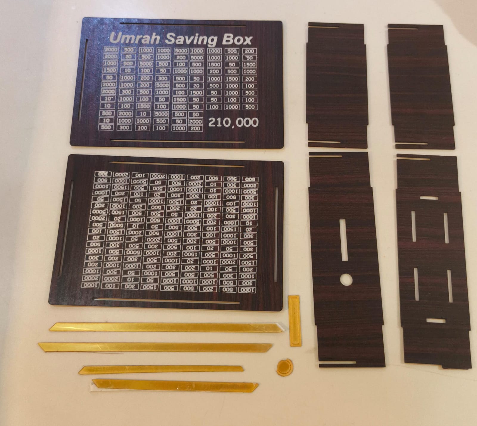 Premium Wooden Umrah Saving Box – 210,000 Savings Goal Challenge Tracker