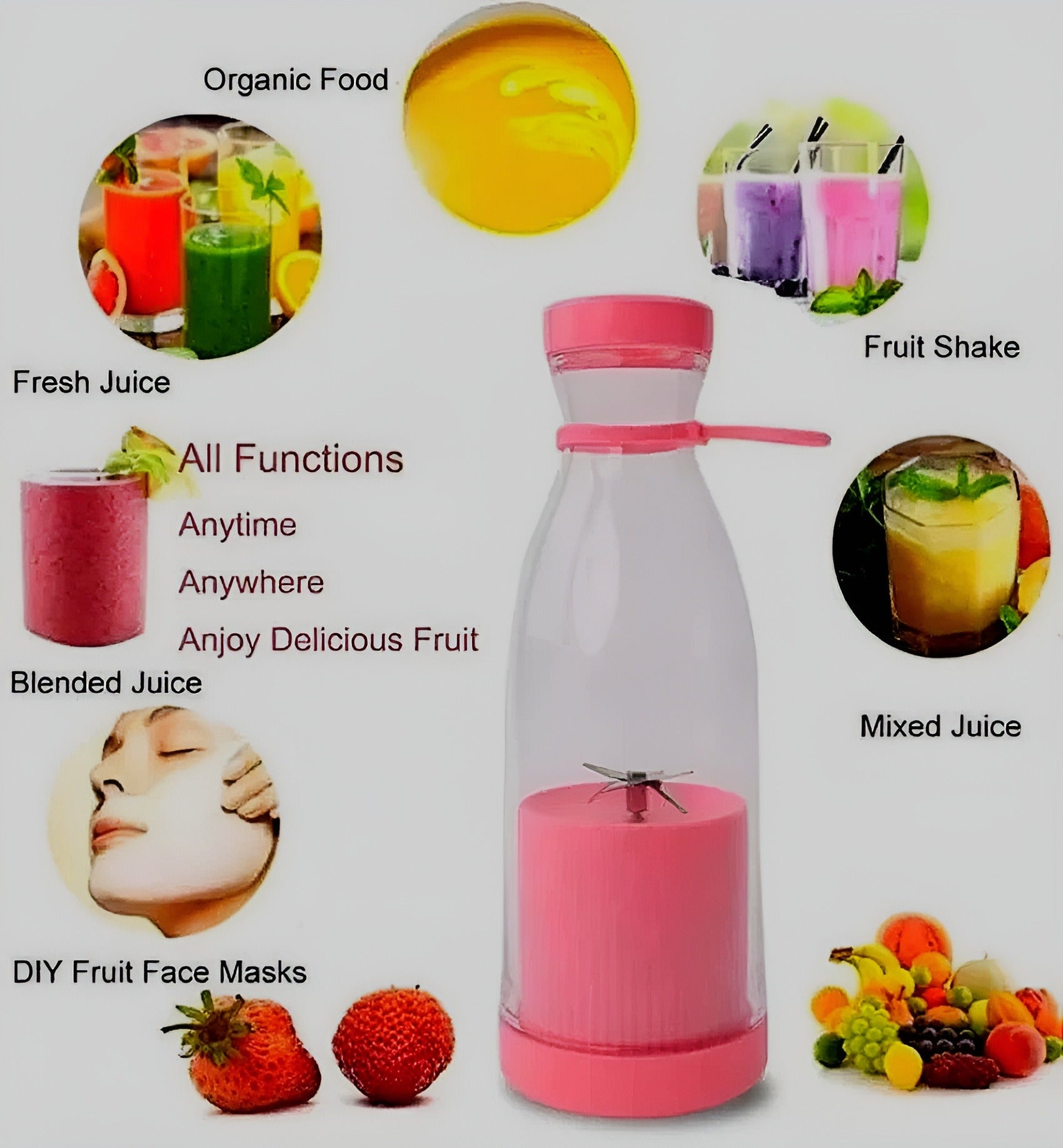 Portable 6-Blade Mini Bottle Juicer – USB Rechargeable Personal Blender
