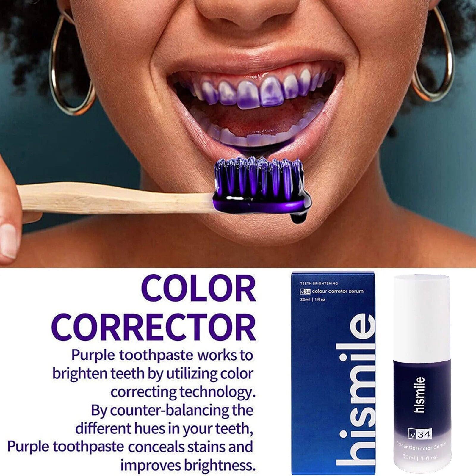 Hismile Purple Teeth Whitening Toothpaste – Instant Color-Correcting Formula